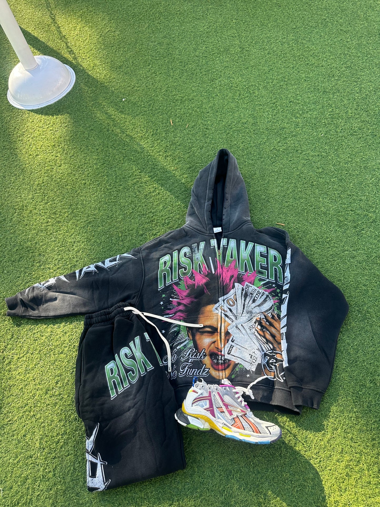 Black Acid Wash RiskTakerz Sweatsuit