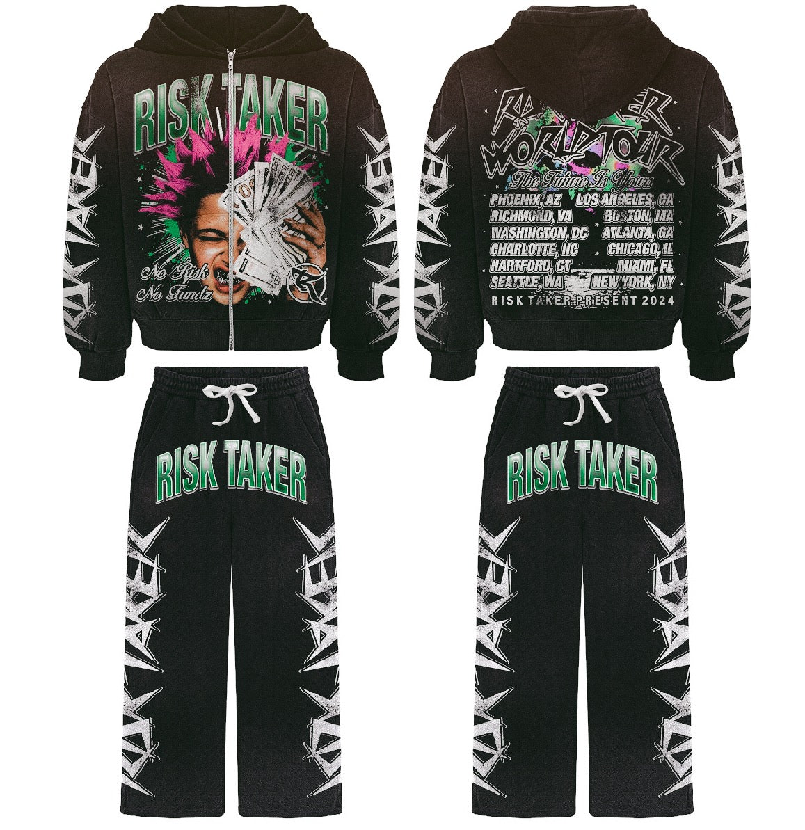 Black Acid Wash RiskTakerz Sweatsuit